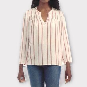 Splendid Linen Blend Top White with Pink Stripes, Peasant, Size XXL